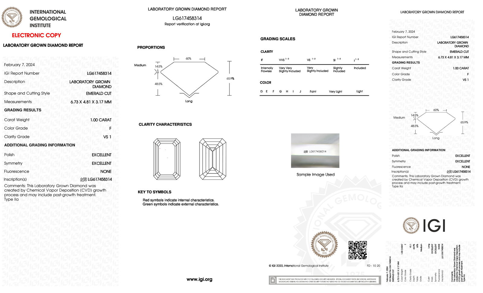 Certificate of diamond 1 Carat Emerald Diamond