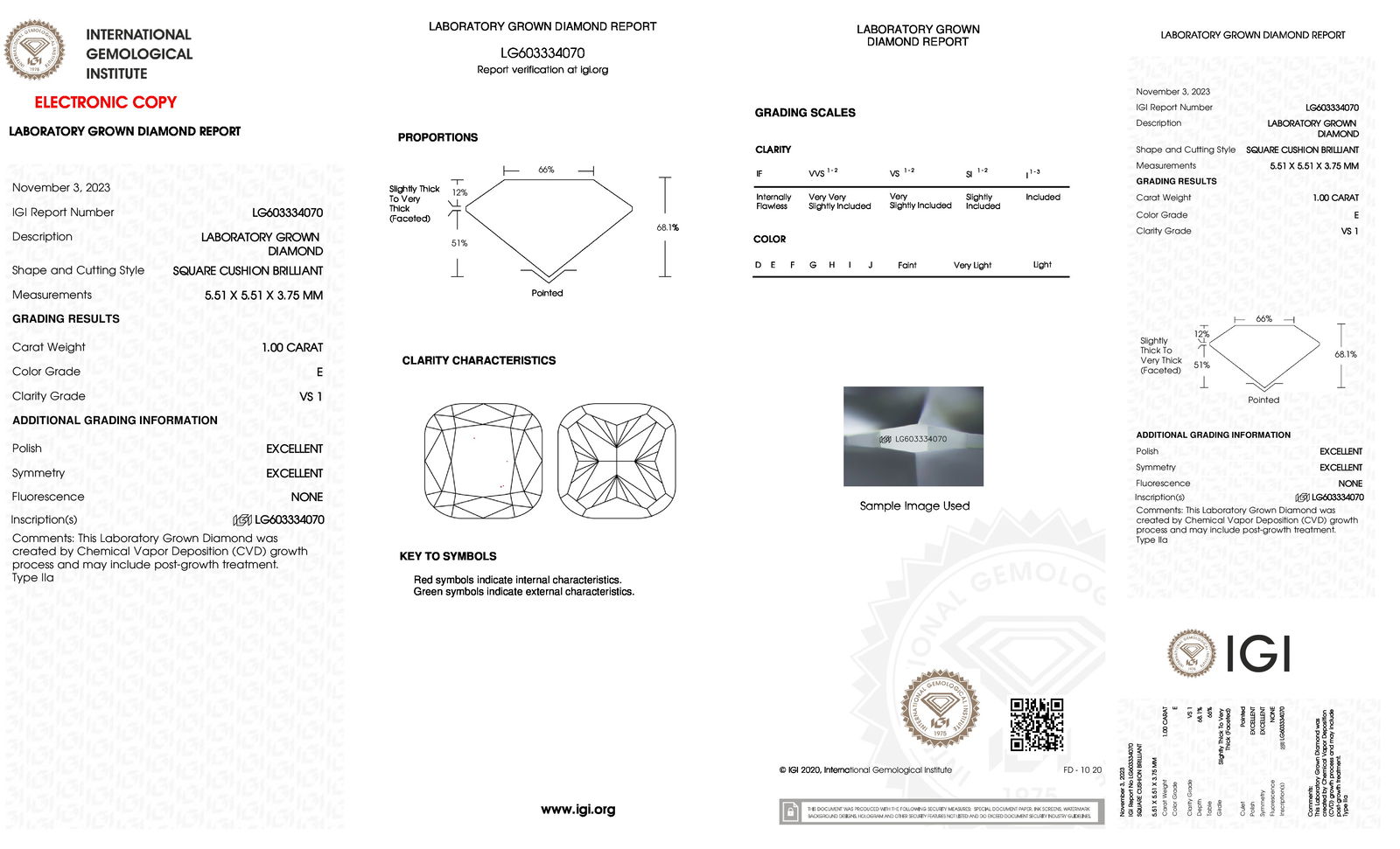 Certificate of diamond 1 Carat Cushion Diamond