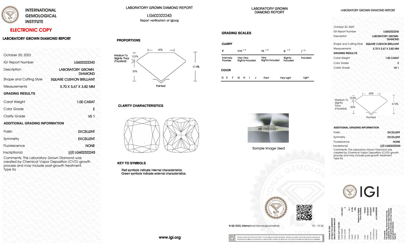 Certificate of diamond 1 Carat Cushion Diamond