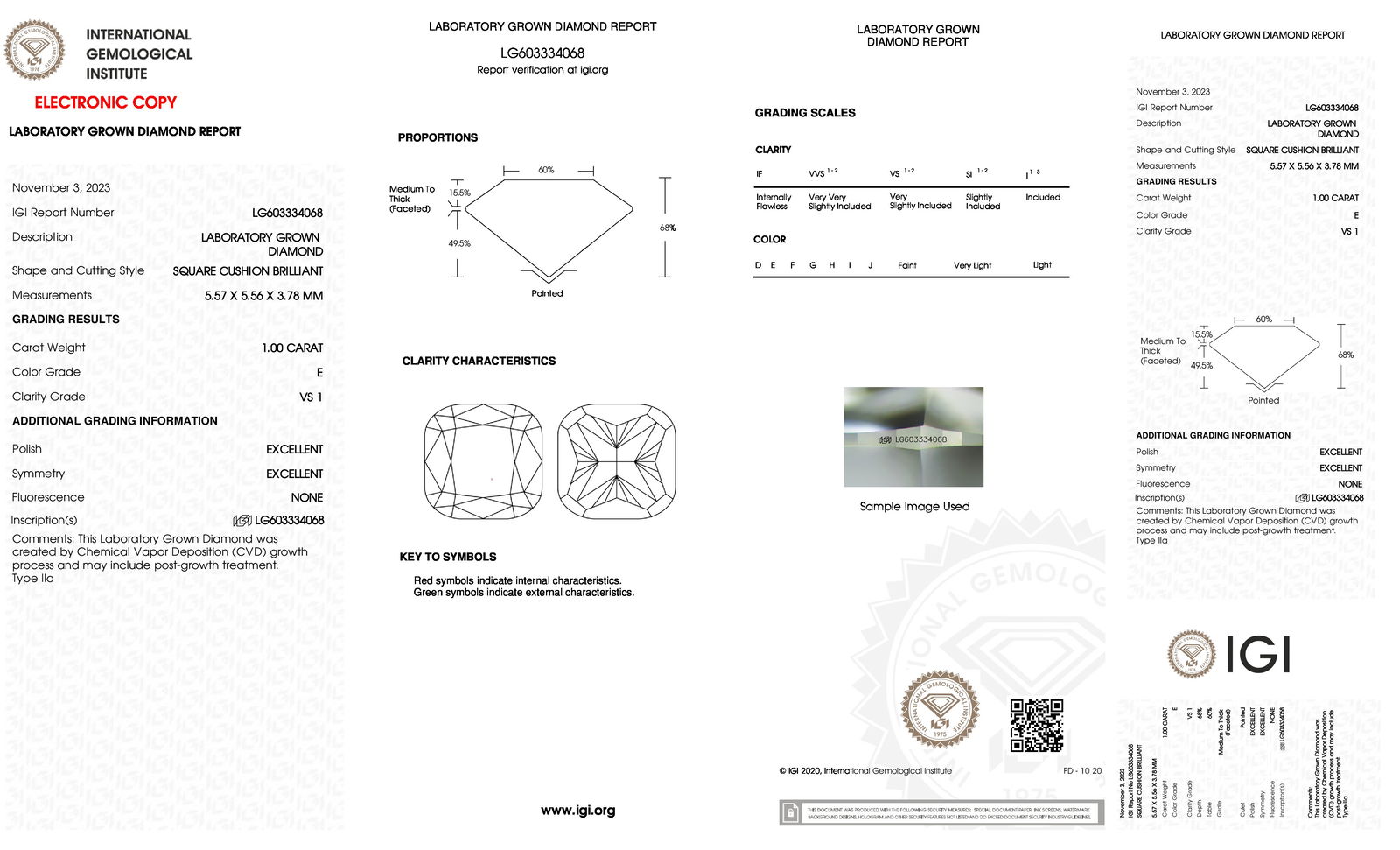 Certificate of diamond 1 Carat Cushion Diamond