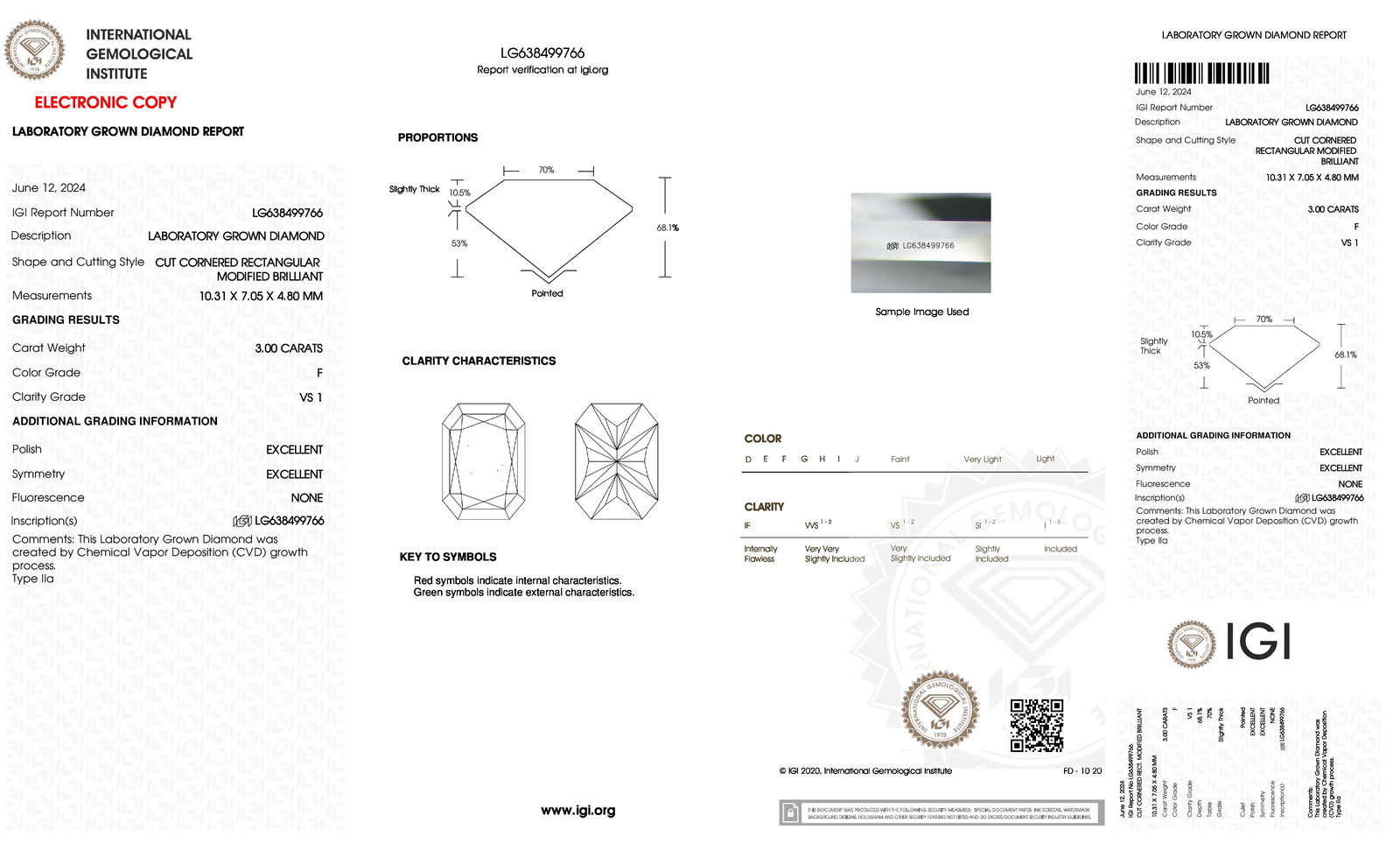 Certificate of diamond 3 Carat Radiant Diamond