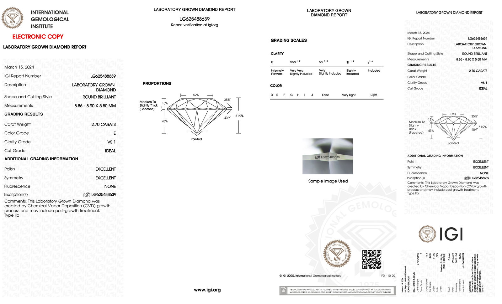 Certificate of diamond 2.7 Carat Round Diamond
