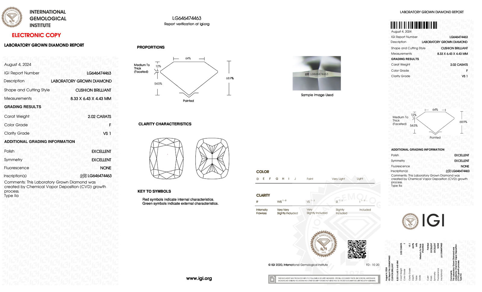 Certificate of diamond 2.02 Carat Cushion Diamond