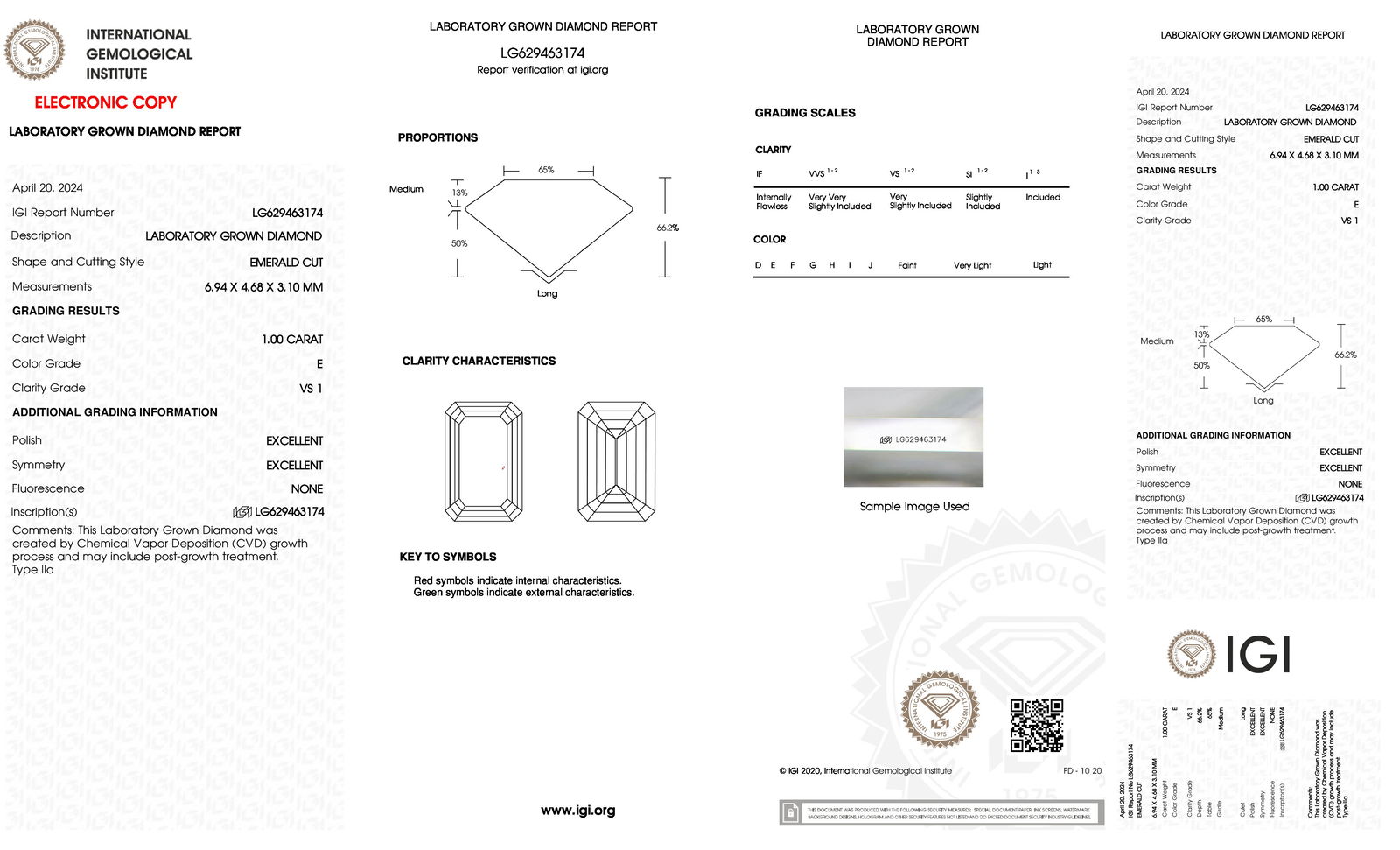 Certificate of diamond 1 Carat Emerald Diamond