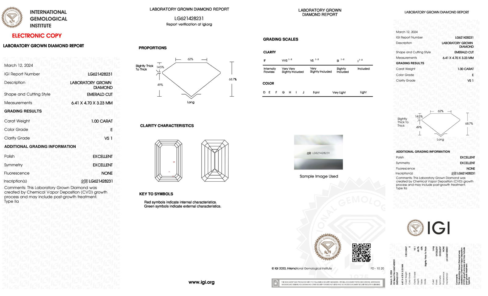 Certificate of diamond 1 Carat Emerald Diamond
