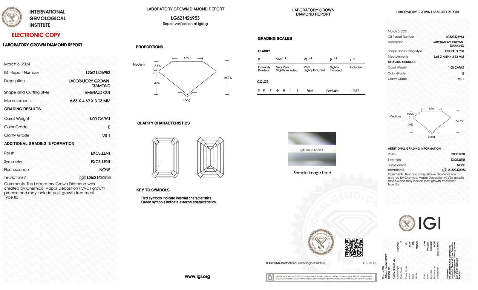 Certificate of diamond 1 Carat Emerald Diamond