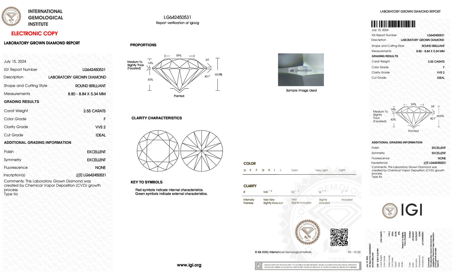 Certificate of diamond 2.55 Carat Round Diamond