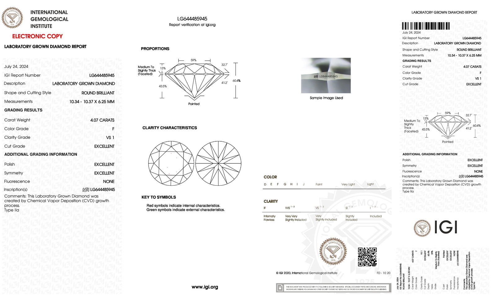 Certificate of diamond 4.07 Carat Round Diamond