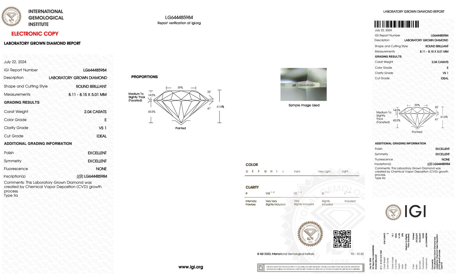Certificate of diamond 2.04 Carat Round Diamond
