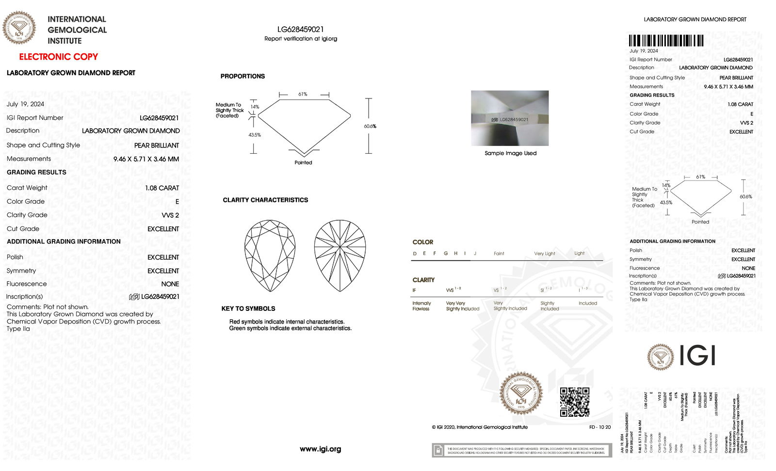 Certificate of diamond 1.08 Carat Princess Diamond