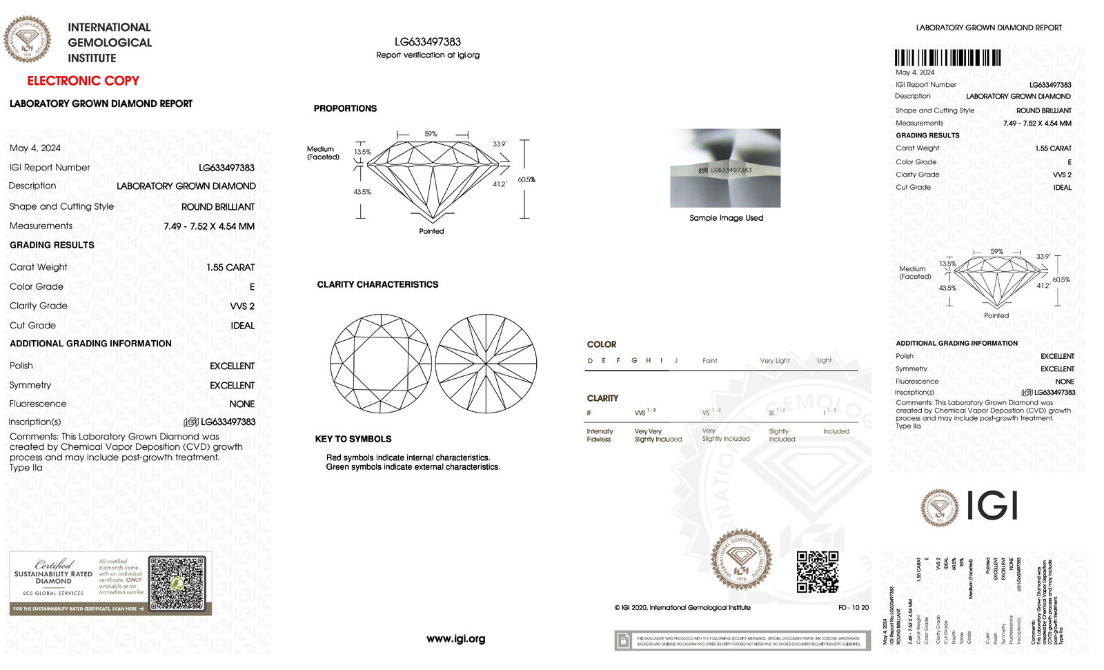 Certificate of diamond 1.55 Carat Round Diamond
