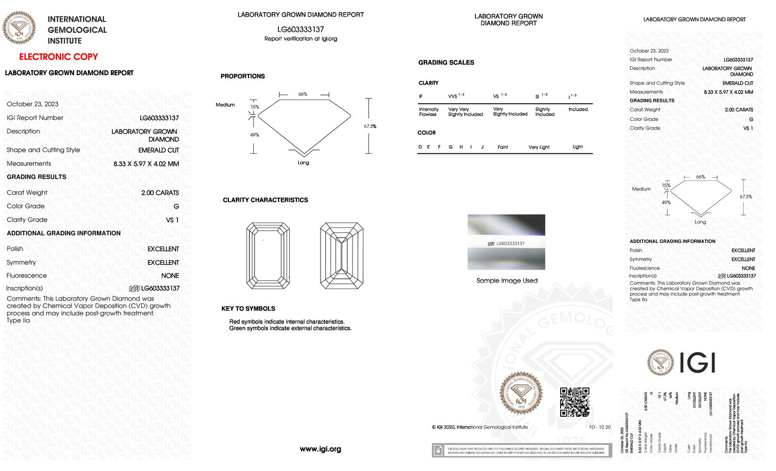 Certificate of diamond 2 Carat Emerald Diamond