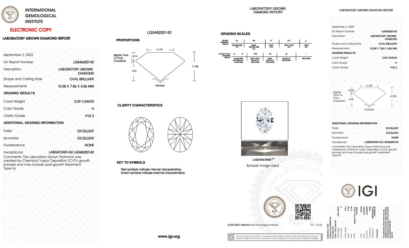 Certificate of diamond 2.59 Carat Oval Diamond