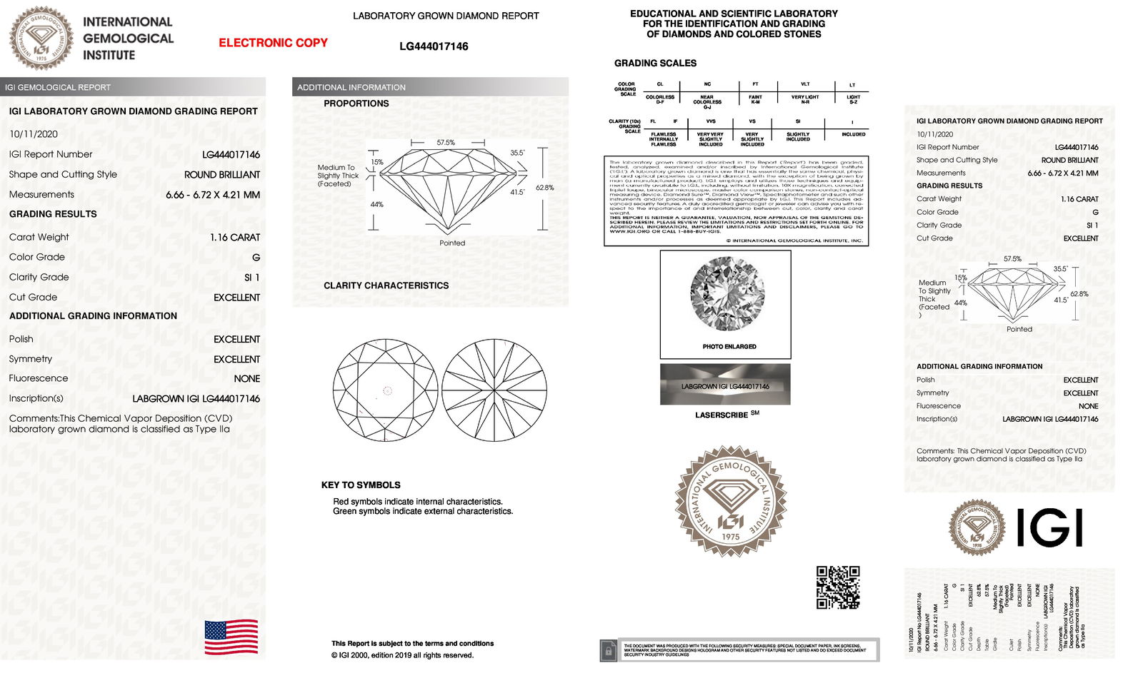 Certificate of diamond 1.16 Carat Round Diamond
