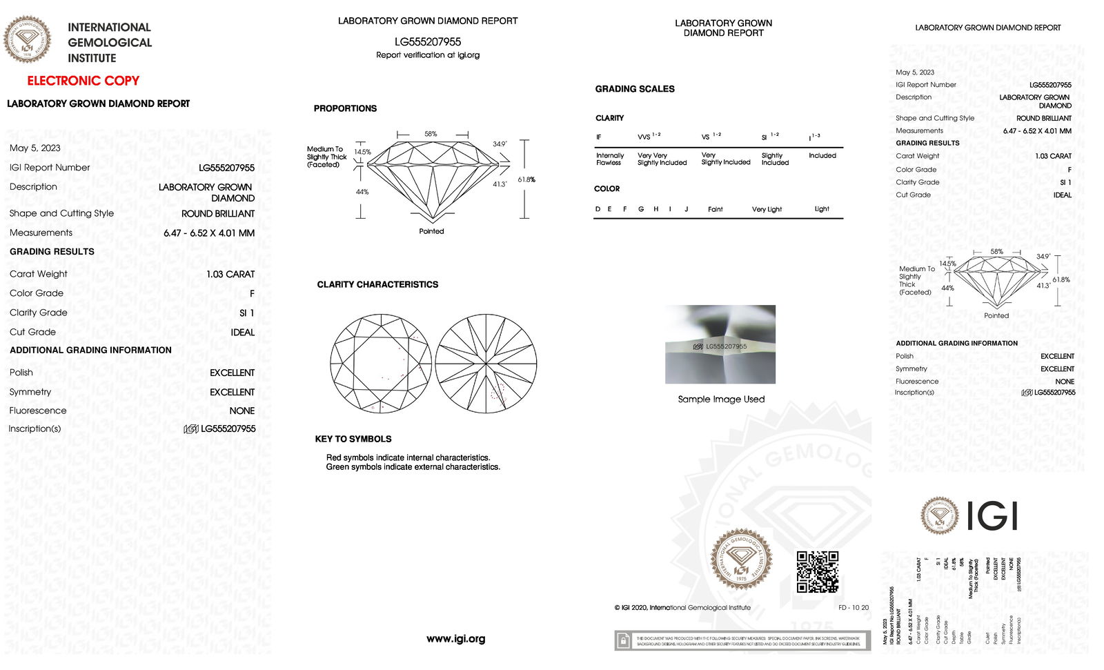 Certificate of diamond 1.03 Carat Round Diamond