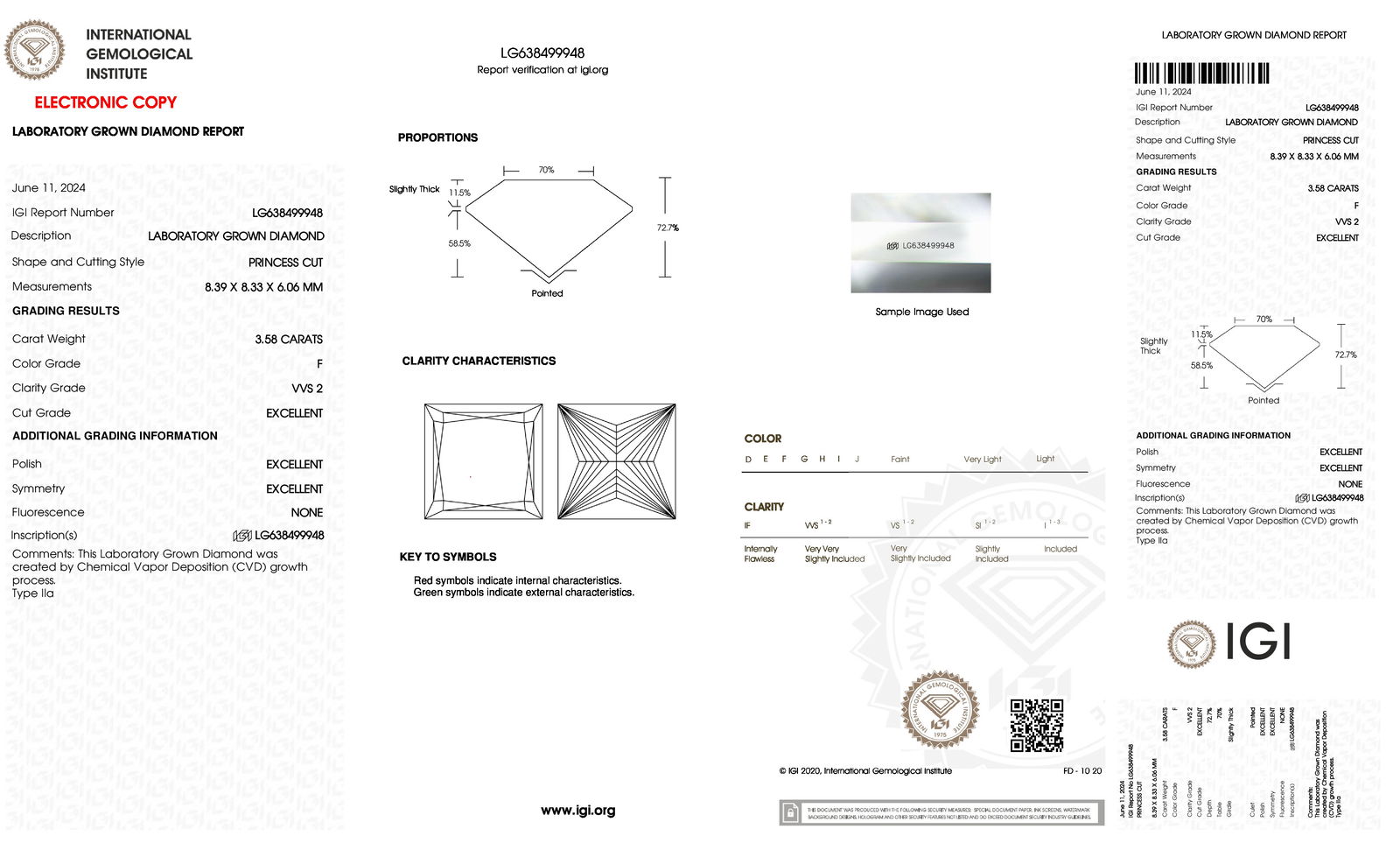 Certificate of diamond 3.58 Carat Princess Diamond