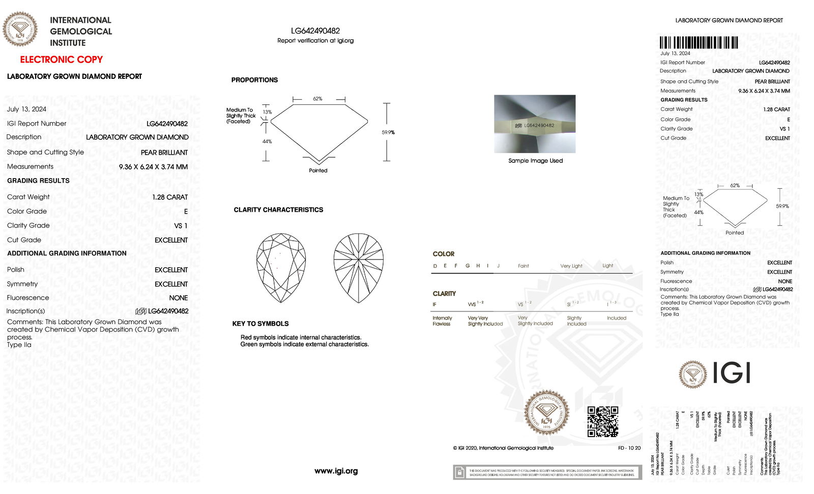 Certificate of diamond 1.28 Carat Princess Diamond