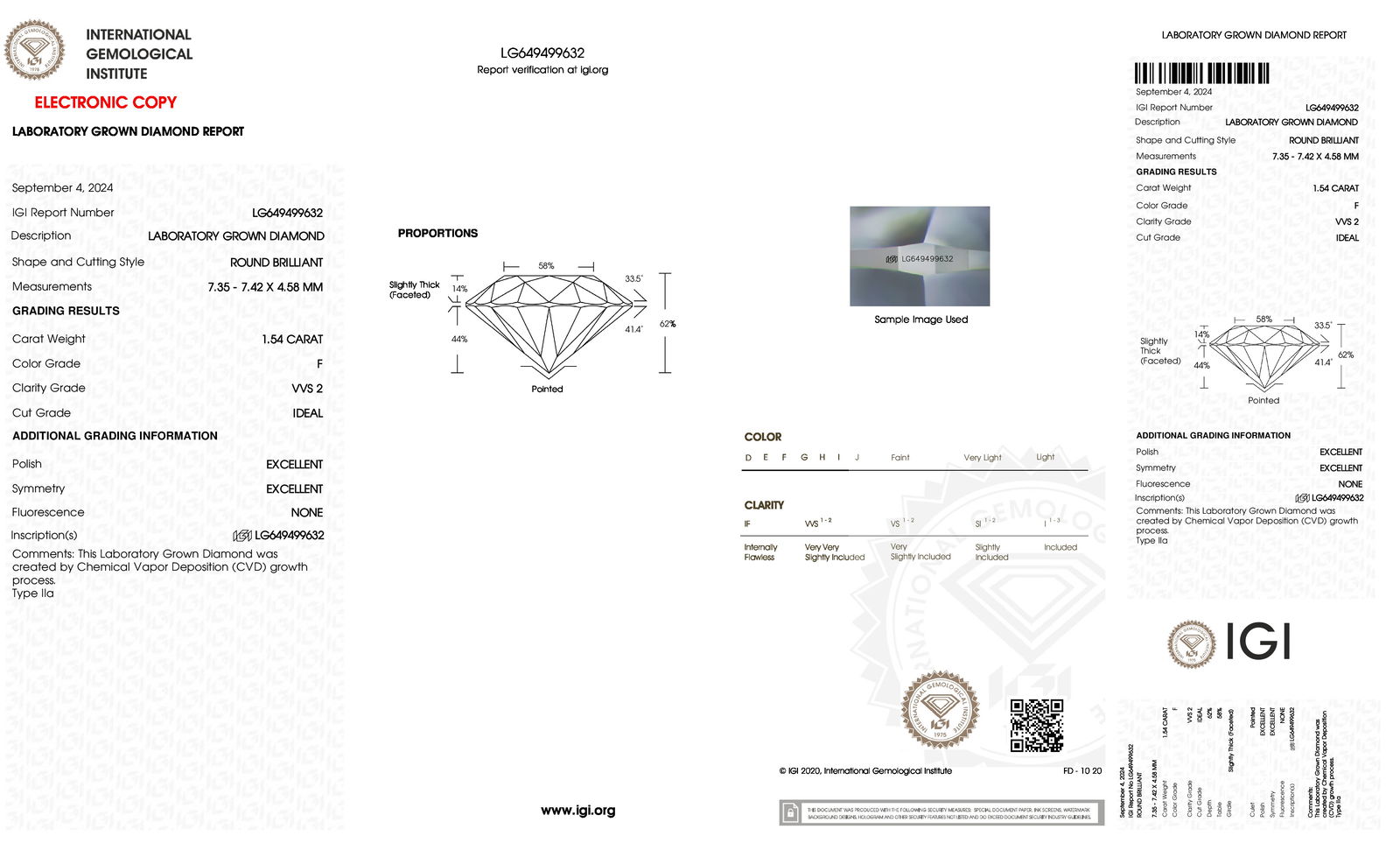 Certificate of diamond 1.54 Carat Round Diamond