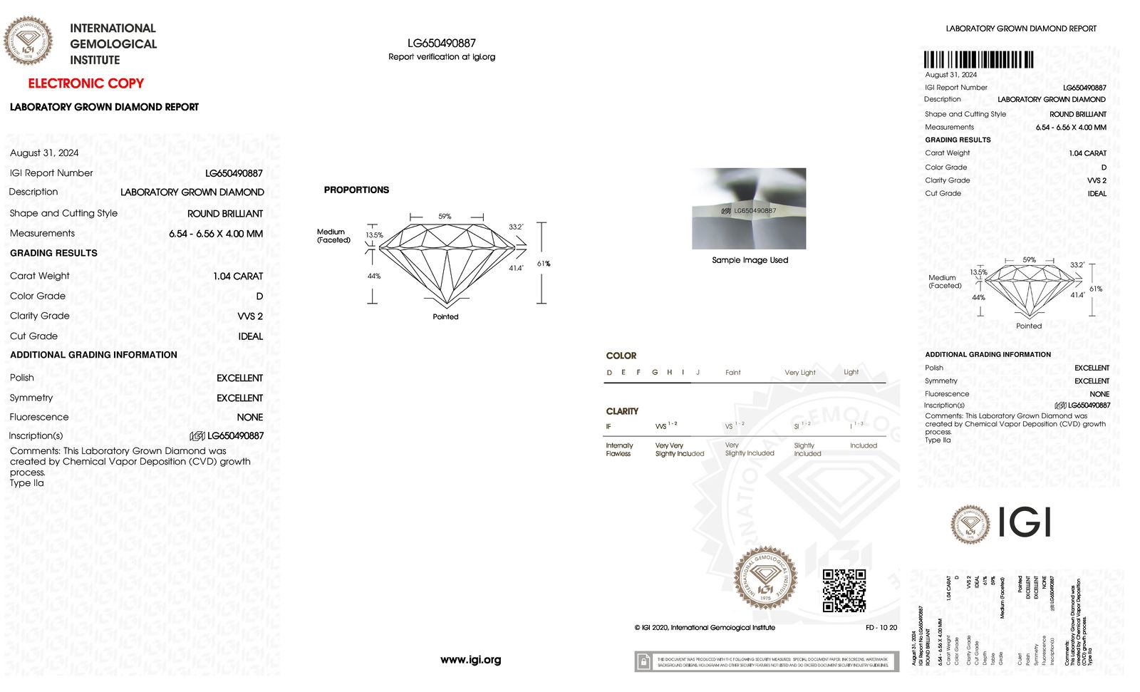 Certificate of diamond 1.04 Carat Round Diamond