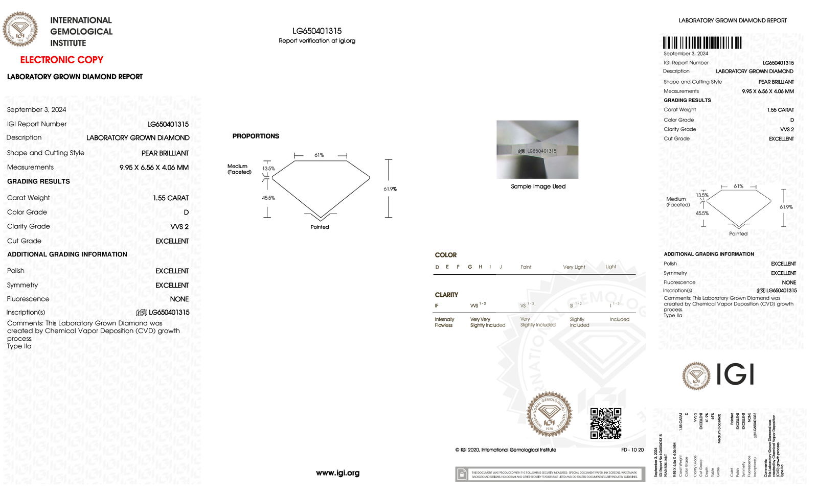 Certificate of diamond 1.55 Carat Princess Diamond