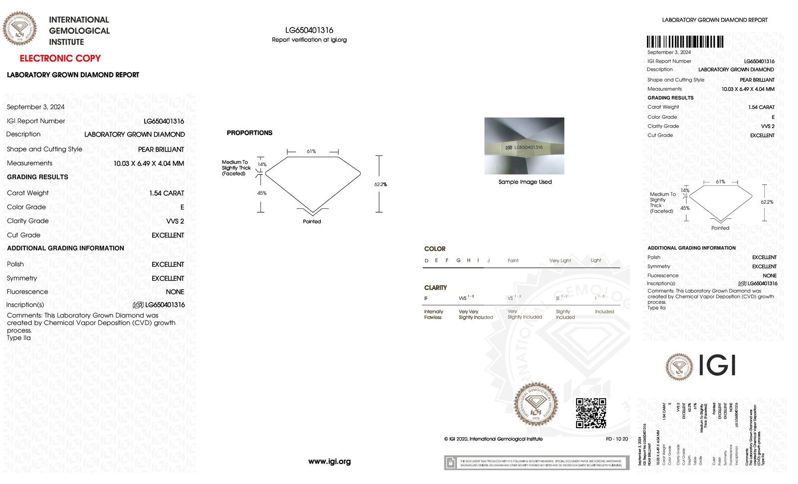 Certificate of diamond 1.54 Carat Princess Diamond