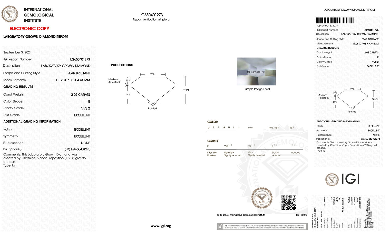Certificate of diamond 2.02 Carat Princess Diamond
