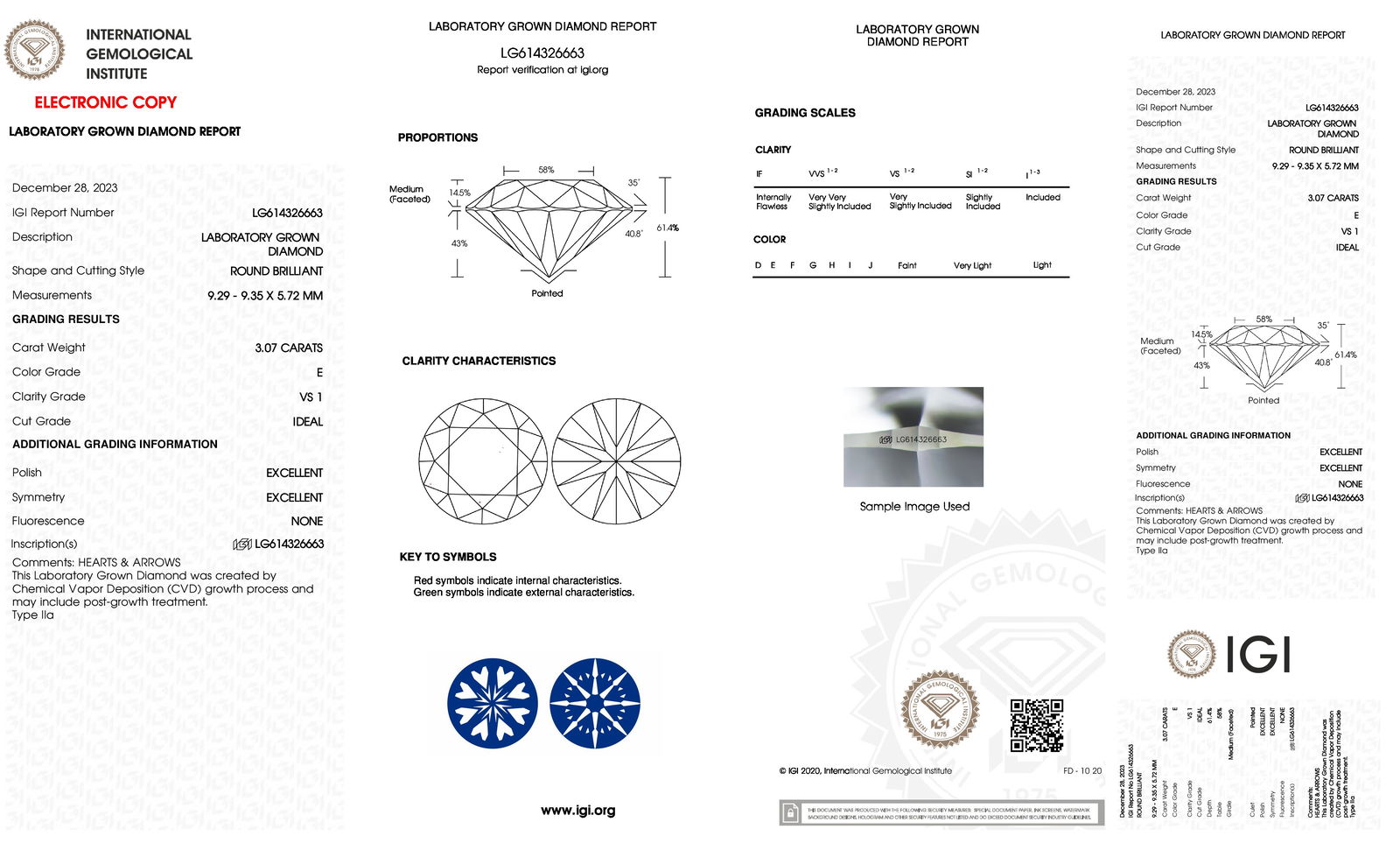 Certificate of diamond 3.07 Carat Round Diamond