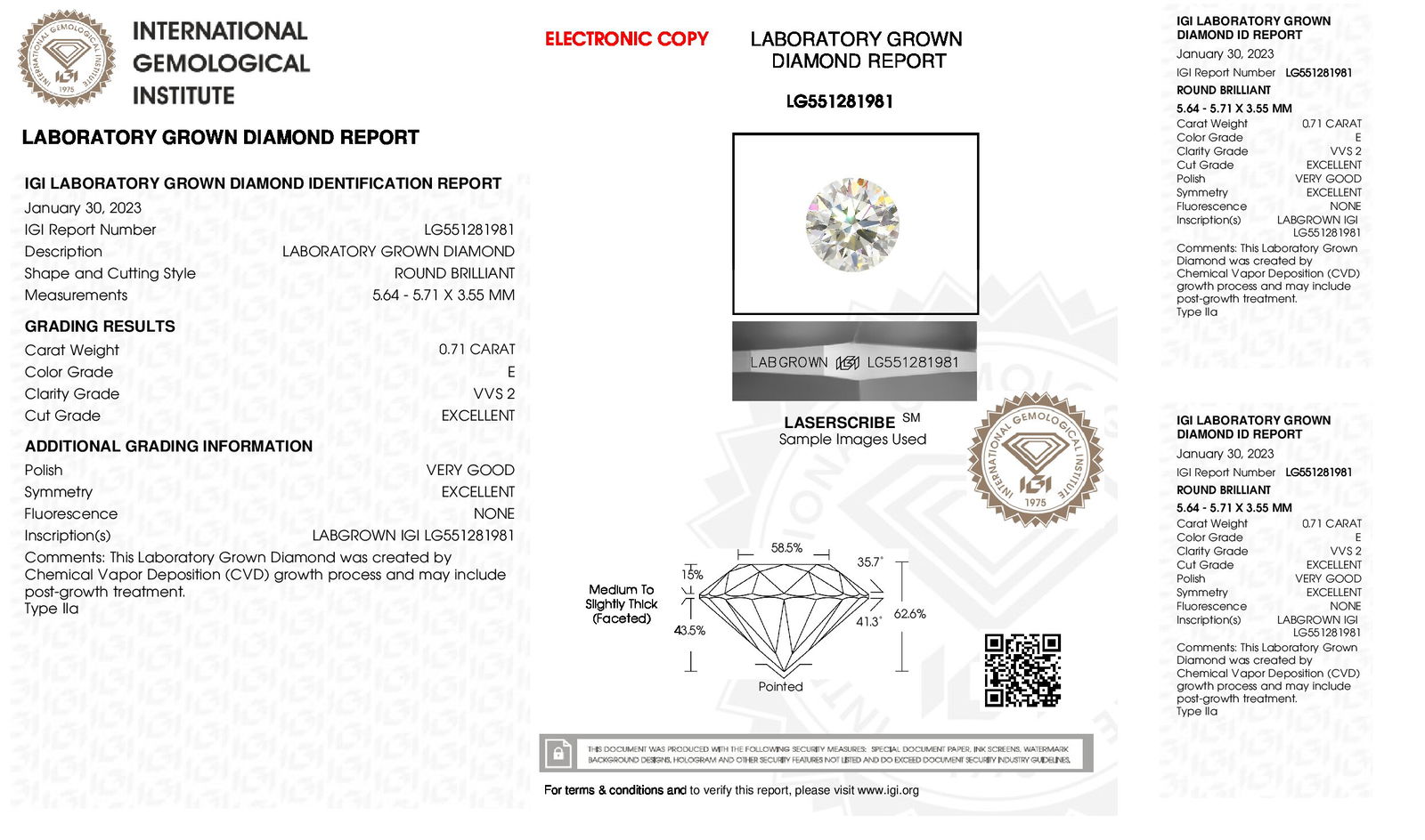 Certificate of diamond 0.71 Carat Round Diamond