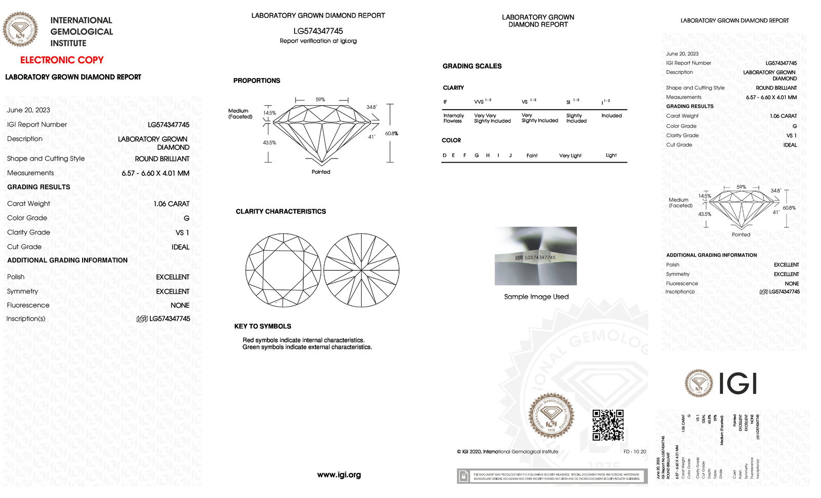 Certificate of diamond 1.06 Carat Round Diamond