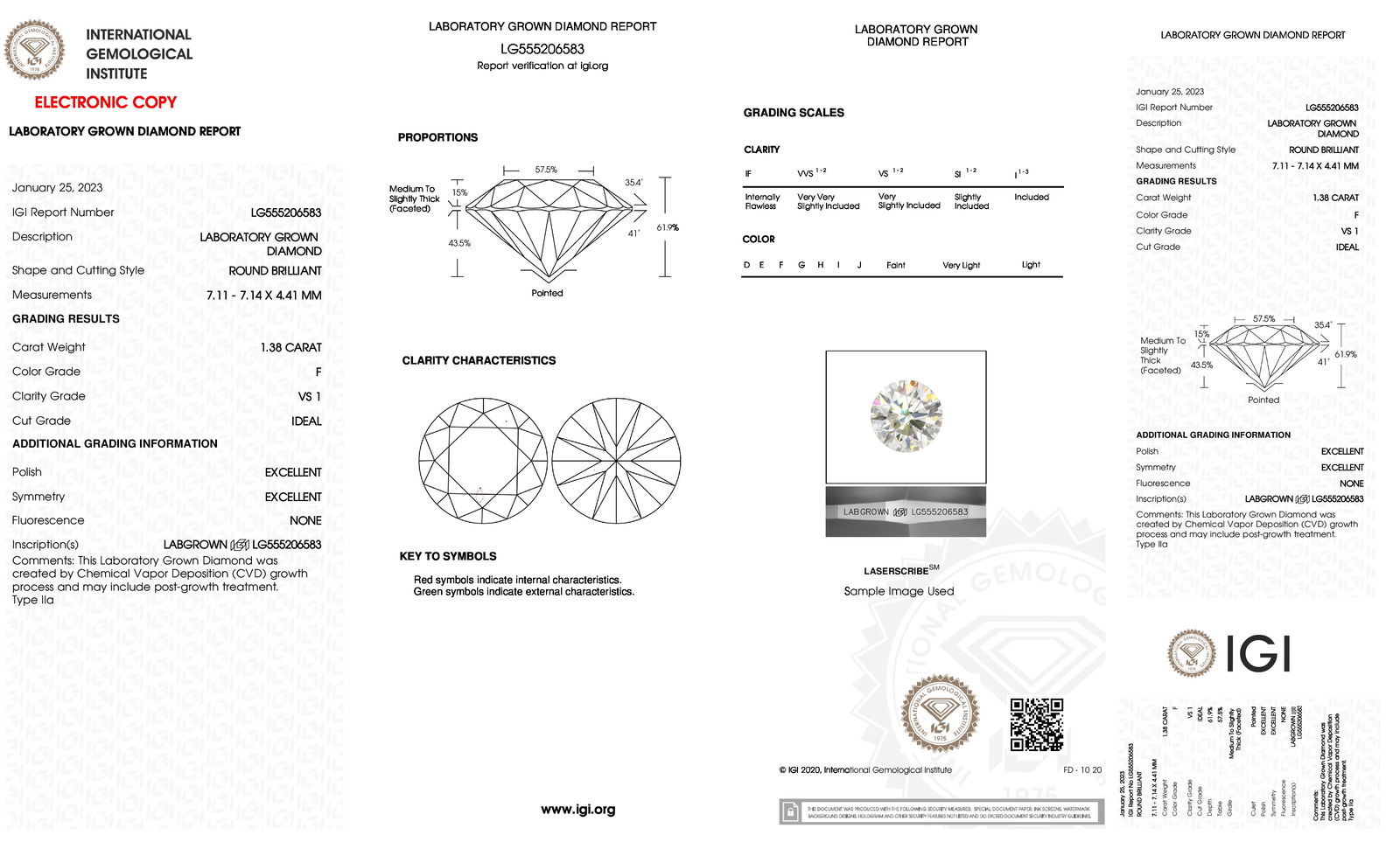 Certificate of diamond 1.38 Carat Round Diamond