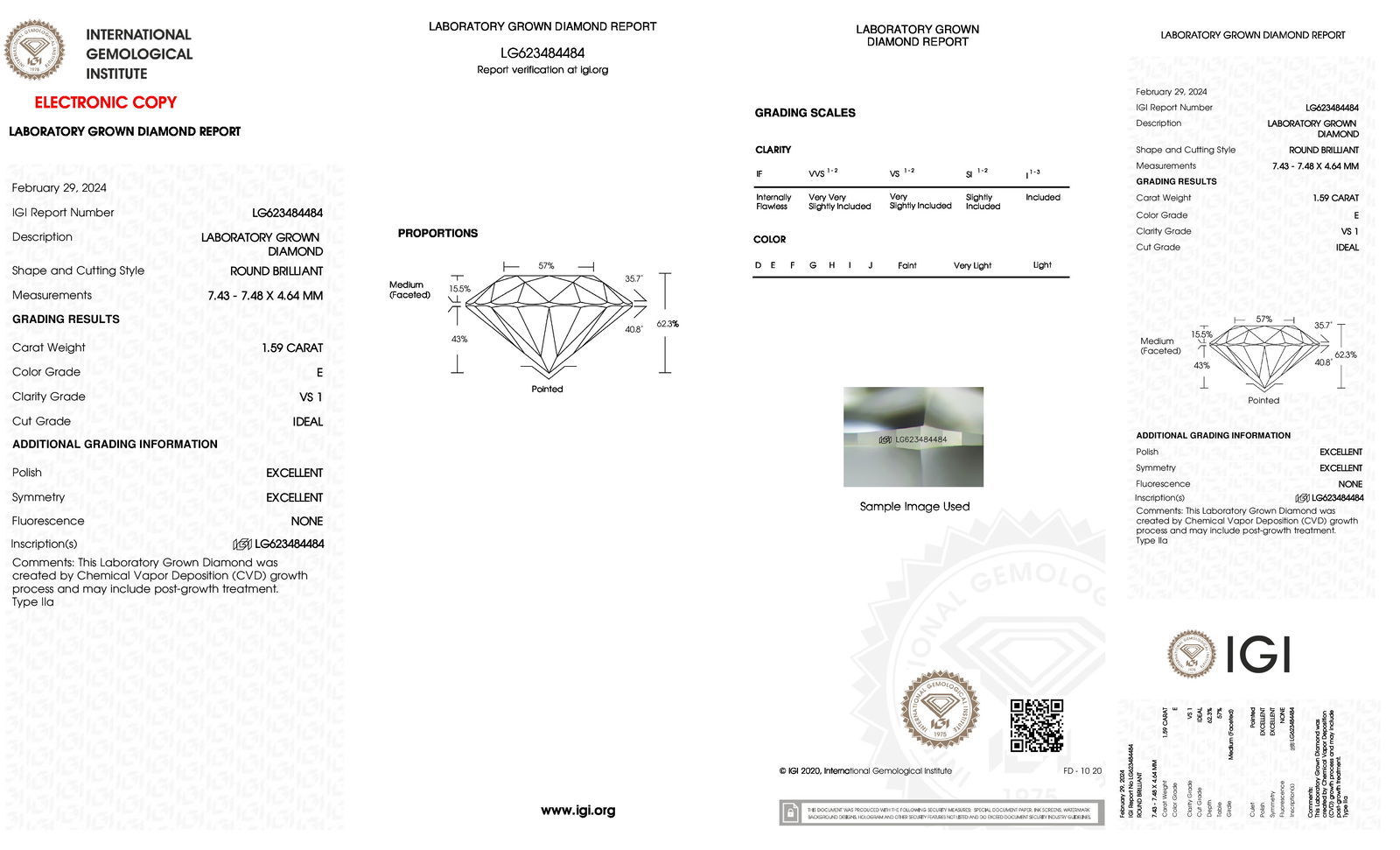 Certificate of diamond 1.59 Carat Round Diamond