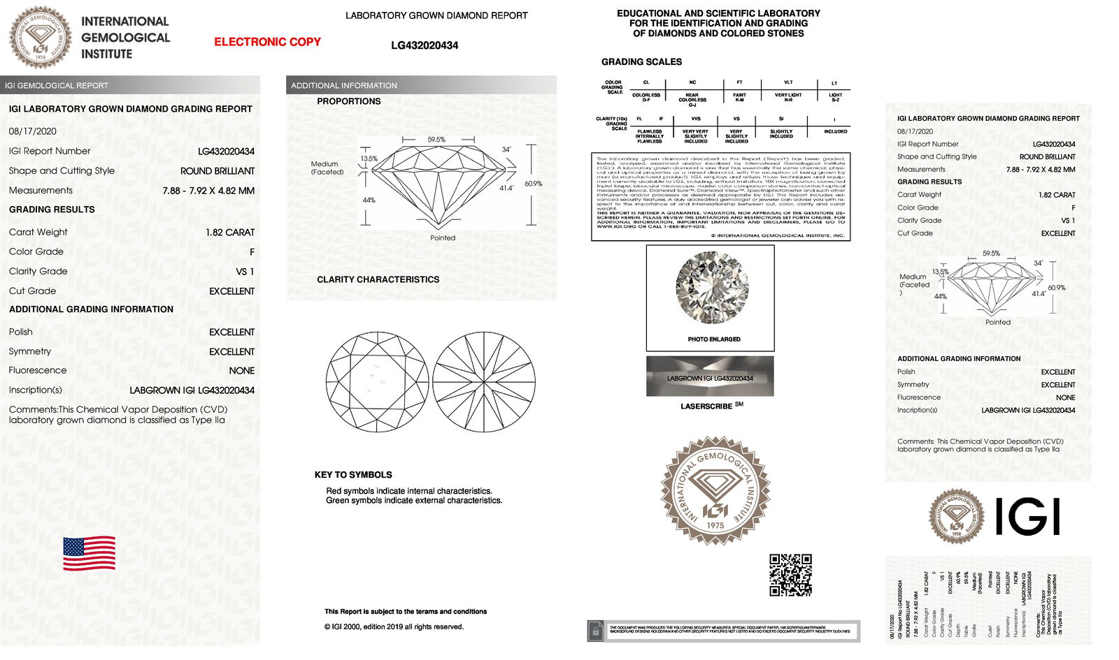 Certificate of diamond 1.82 Carat Round Diamond