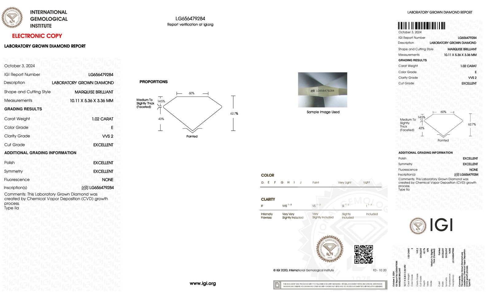 Certificate of diamond 1.02 Carat Marquise Diamond