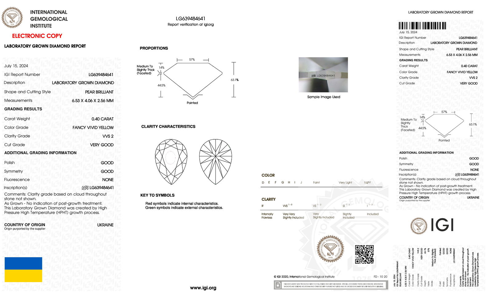 Certificate of diamond 0.4 Carat Pear Diamond