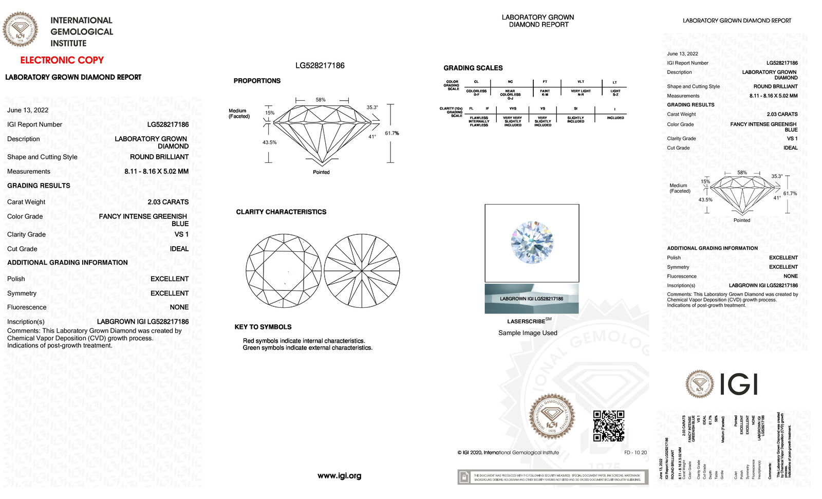 Certificate of diamond 2.03 Carat Round Diamond