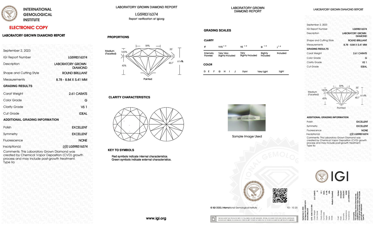 Certificate of diamond 2.61 Carat Round Diamond