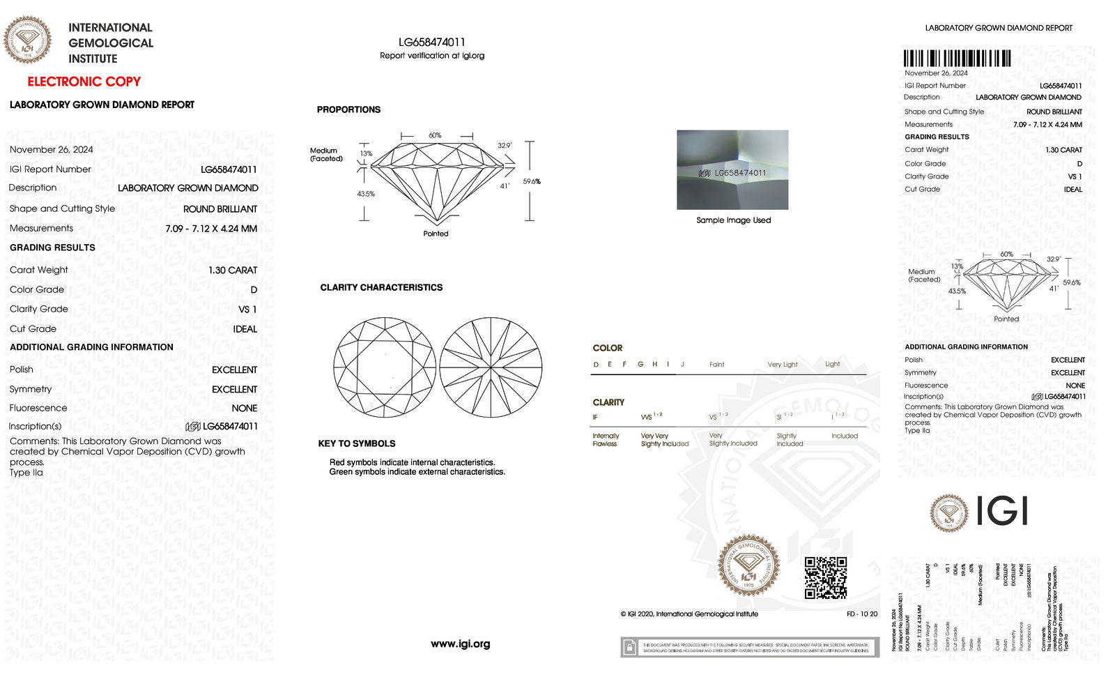 Certificate of diamond 1.3 Carat Round Diamond