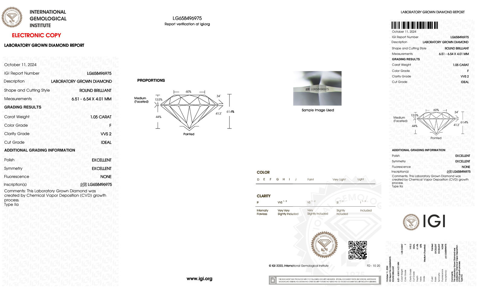 Certificate of diamond 1.05 Carat Round Diamond