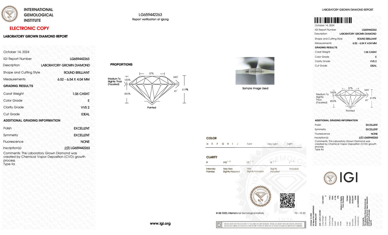 Certificate of diamond 1.06 Carat Round Diamond