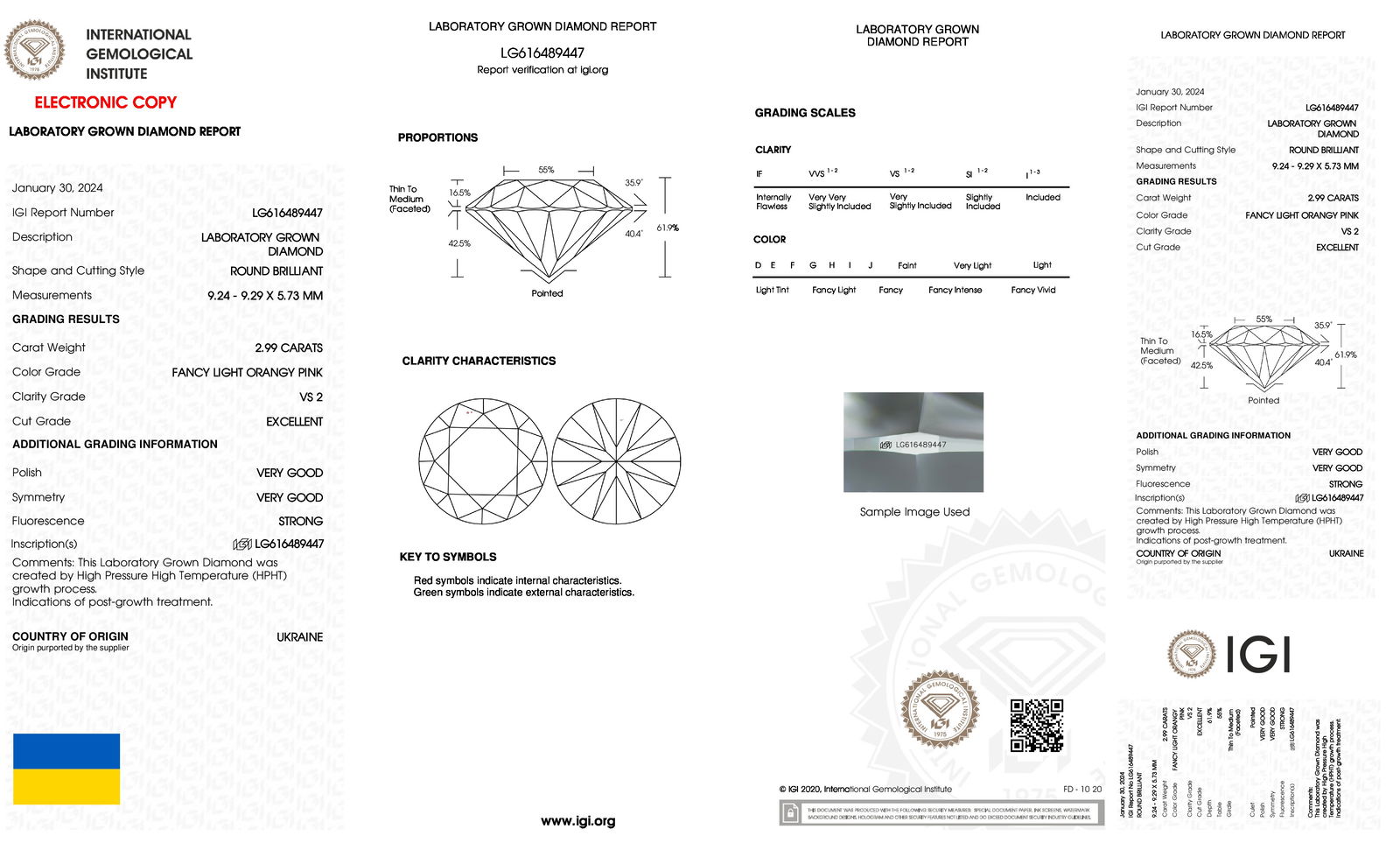 Certificate of diamond 2.99 Carat Round Diamond