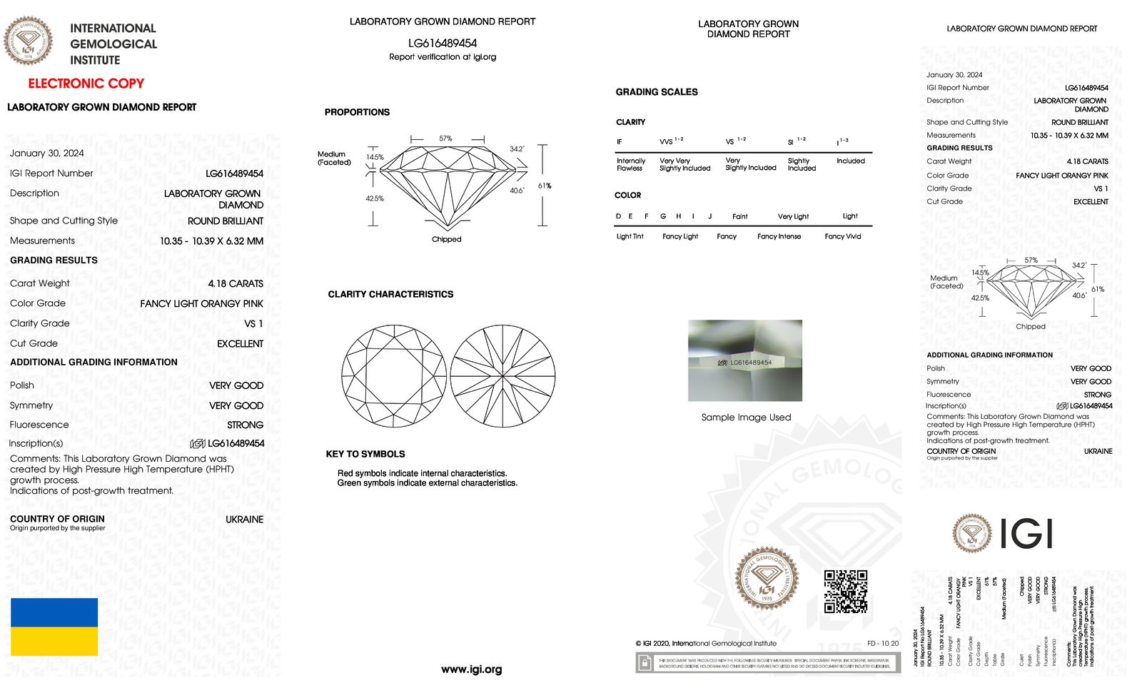 Certificate of diamond 4.18 Carat Round Diamond