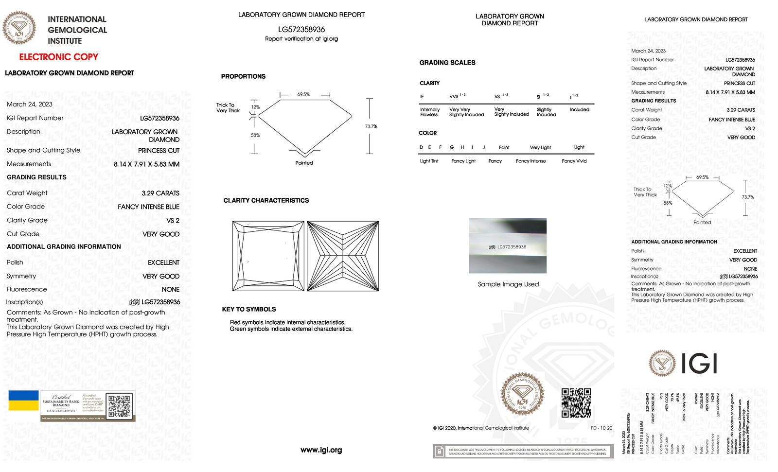 Certificate of diamond 3.29 Carat Princess Diamond