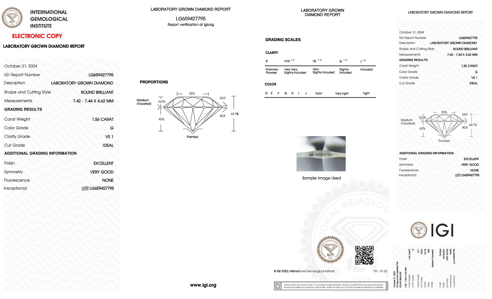 Certificate of diamond 1.56 Carat Round Diamond